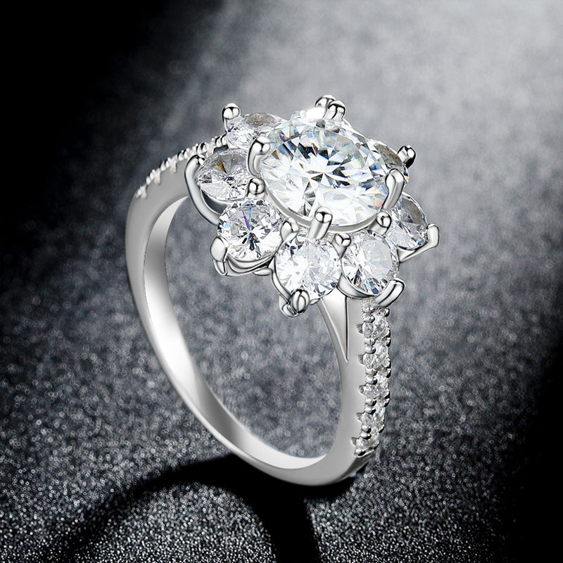 Dazzling Delights Round Brilliant Cut Moissanite Sunflower Halo Ring