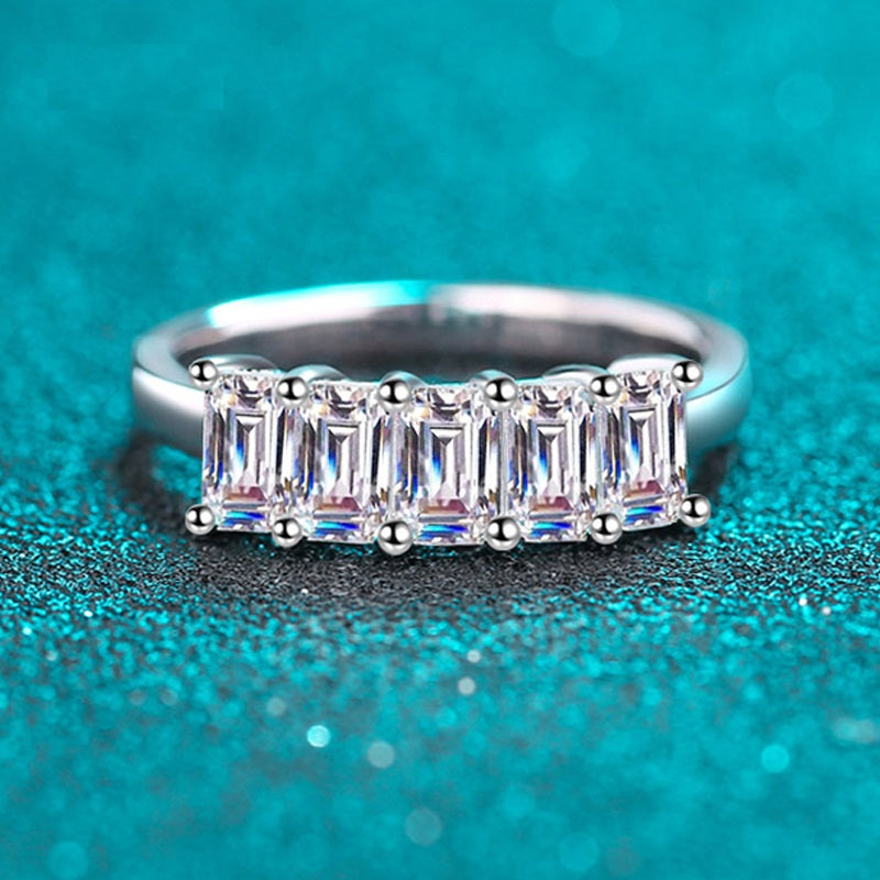 Dazzling Delights 2.5ct 5 Stone Emerald Cut Moissanite Half Eternity Ring