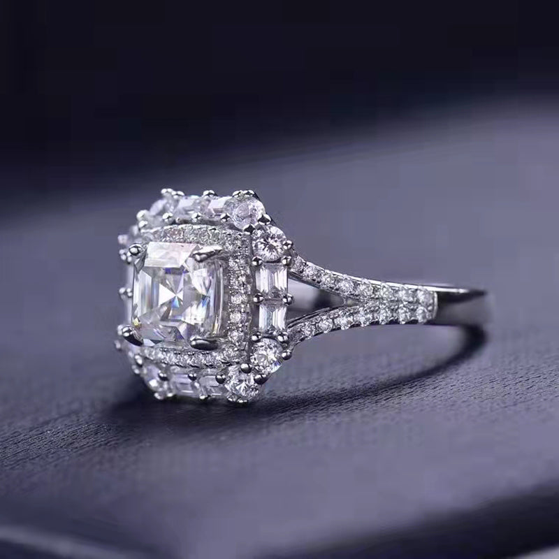 Dazzling Delights Asscher Cut Moissanite Halo Ring