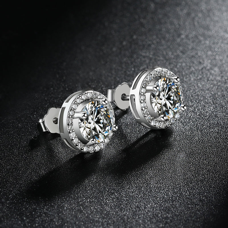 Dazzling Delights Round Brilliant Cut Moissanite Stud Halo Earrings