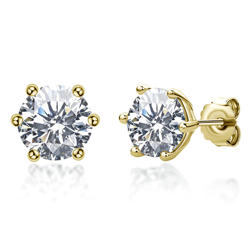 Dazzling Delights Classic Round Brilliant Cut Moissanite 6-Claw Stud Earrings