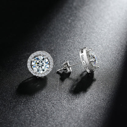 Dazzling Delights Round Brilliant Cut Moissanite Stud Halo Earrings