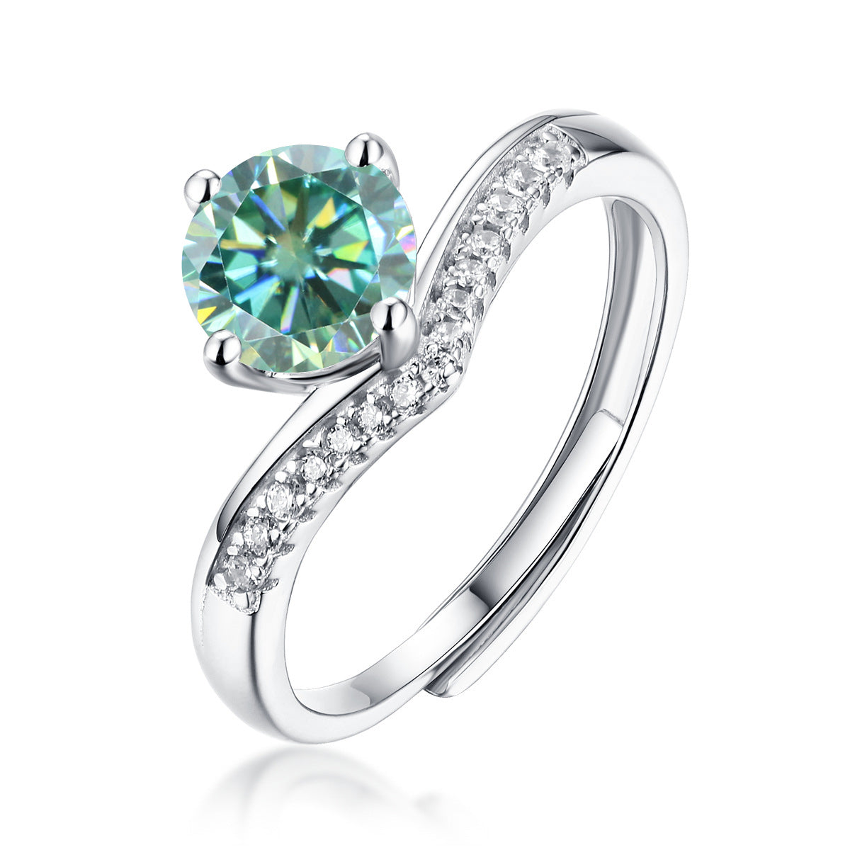 Dazzling Delights 1.0Ct 6.5mm Round Brilliant Cut Green Moissanite V Band Adjustable Ring