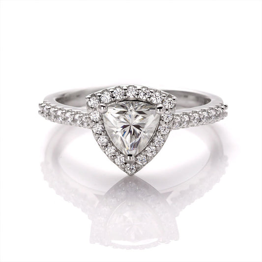 Dazzling Delights Classic Trillion Cut Halo Moissanite Ring