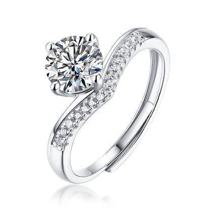 Dazzling Delights 1.0Ct 6.5mm Round Brilliant Cut Moissanite V Band Adjustable Ring