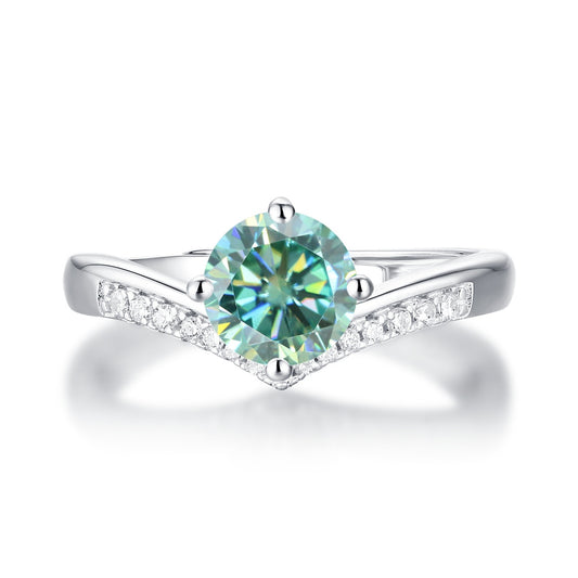 Dazzling Delights 1.0Ct 6.5mm Round Brilliant Cut Green Moissanite V Band Adjustable Ring