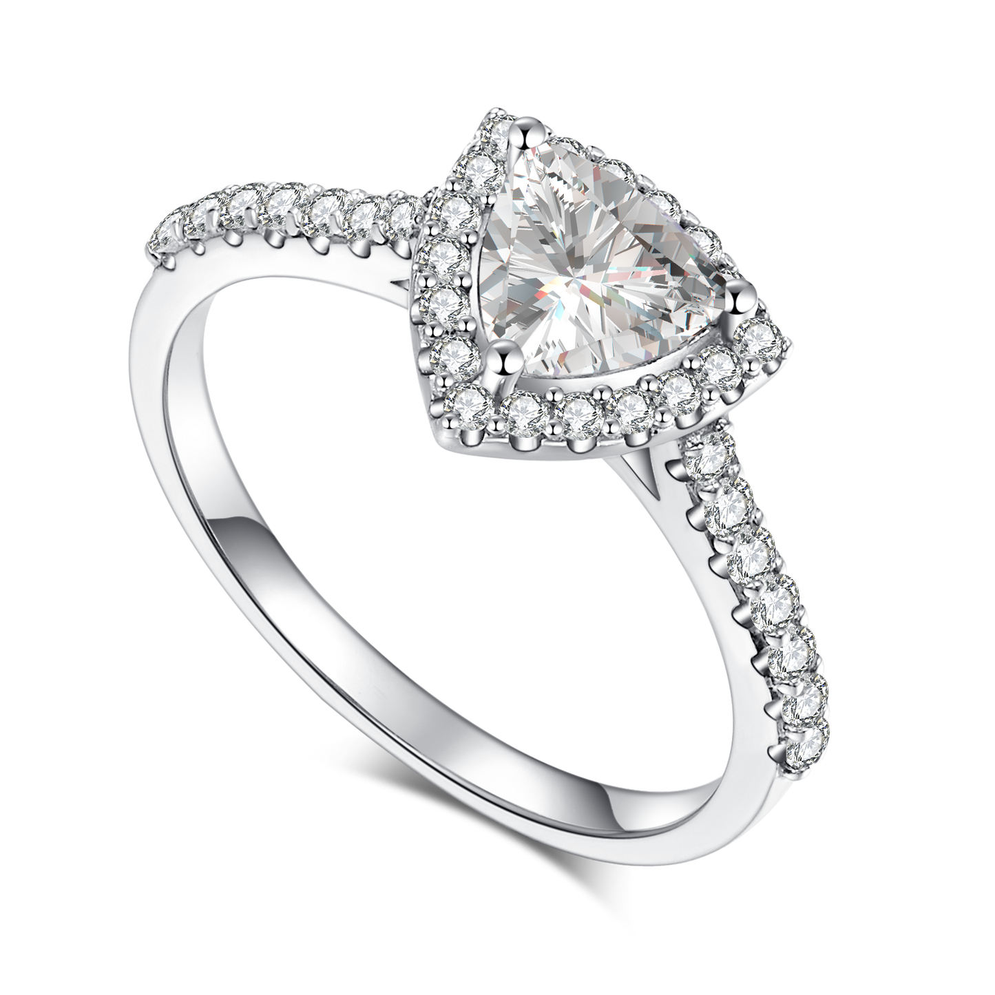 Dazzling Delights Classic Trillion Cut Halo Moissanite Ring