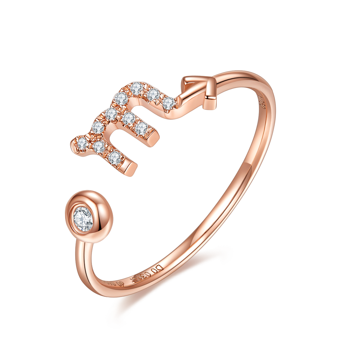 Dazzling Delights 18K Rose Gold Diamond Star Sign Constellation Ring Adjustable Ring