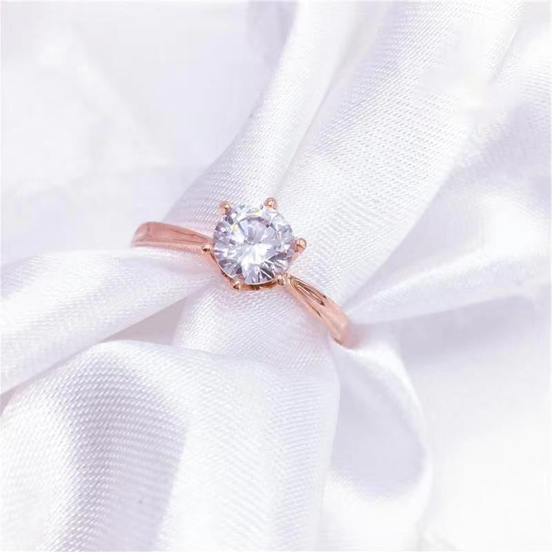 Dazzling Delights Classic 6 Prong Moissanite Engagement Ring - 18K Rose Gold Over Sterling Silver