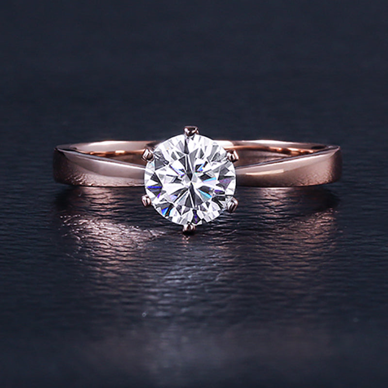 Dazzling Delights Classic 6 Prong Moissanite Engagement Ring - 18K Rose Gold Over Sterling Silver